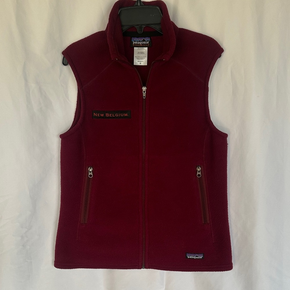 Patagonia New Belgium Brewing Burgundy Fleece Vest with Zipper Pockets